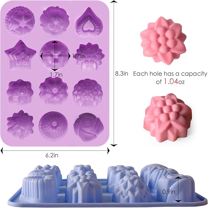 Sakolla 3 Pack Flower Molds Silicone, 12 Cavities Different Shapes Silicone - Image 2