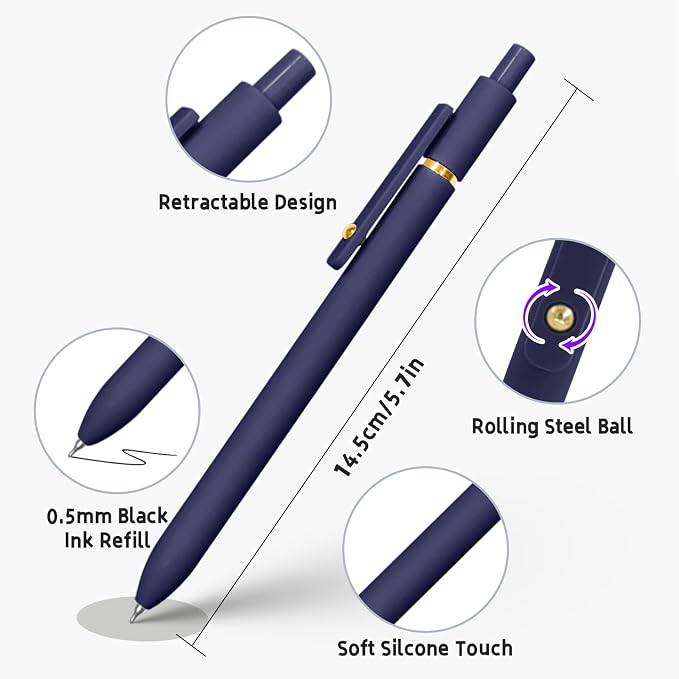 6 Pcs Gel Pens 0.5mm Quick Dry Black Ink Pens Fine Point Smooth Writing Pens - Image 5