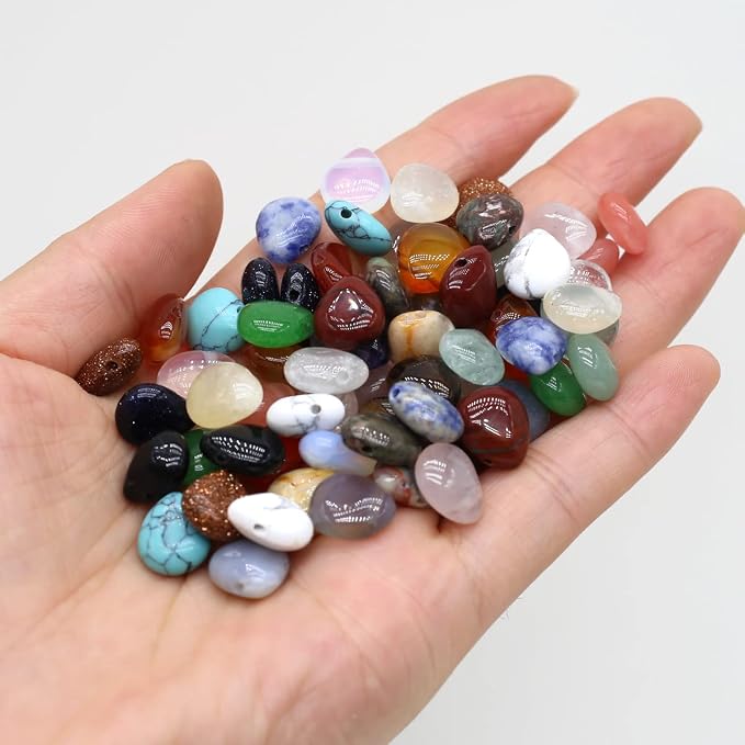 LE SKY 50 Pcs Natural Stone Beads Waterdrop Shape Healing Chakra Polished - Image 3