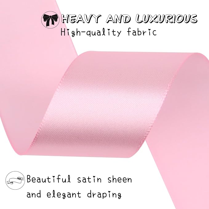 Pink Solid Satin Ribbon 1-1/2 Inch 25 Yards Solid Polyester Fabric Ribbon - Image 4