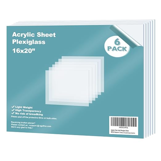Egofine Plexiglass Sheets Acrylic Sheets 6 Pack of 16x20’’ 0.04 Thick Clear by Egofine