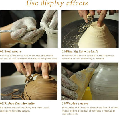 8 Pieces Wooden Pottery Sculpting Clay Cleaning Tool Set, Includes Clay Cutting - Image 4