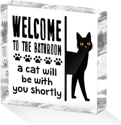 Funny Cat Bathroom Decor Acrylic Decorative Signs 4x4 Inch, Humorous Decorations by Unknown