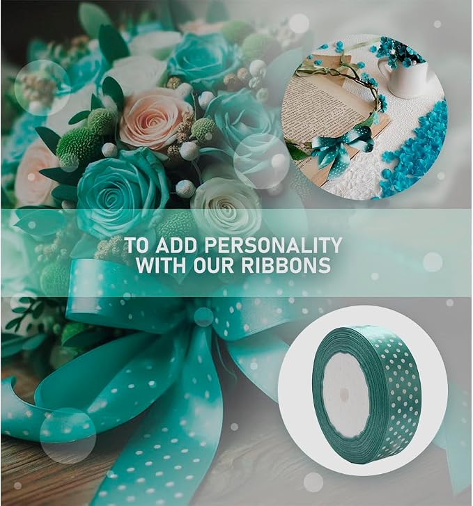 Ribbon 1 inch Mint with White Polka Dots Ribbons - Image 5