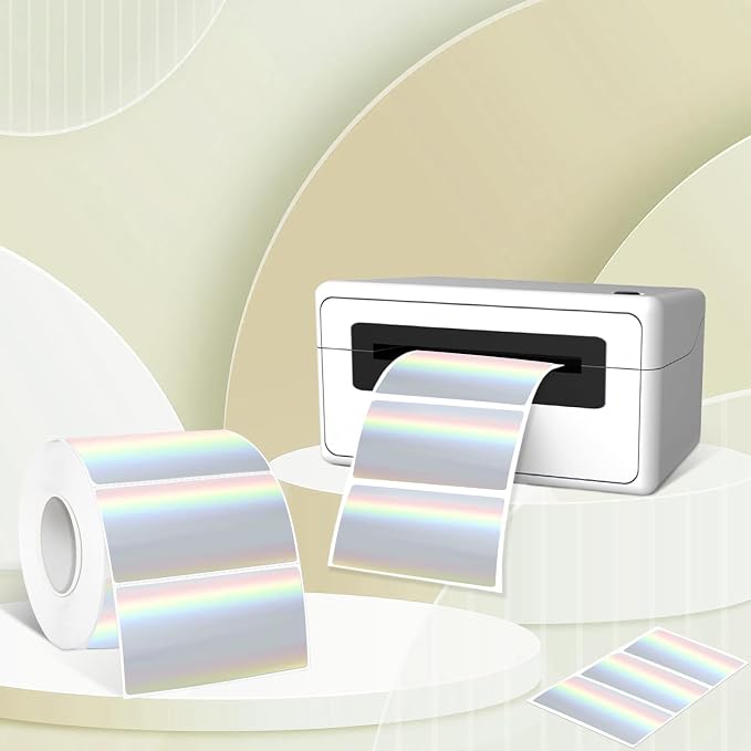 1.25" x 2.25" Holographic Thermal Label Stickers, Printable Rainbow Glitter - Image 3