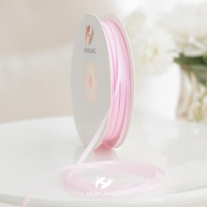 HUIHUANG Solid Color Satin Ribbon 1/8 inch x 100 Yards Roll Ribbon Light Pink - Image 5