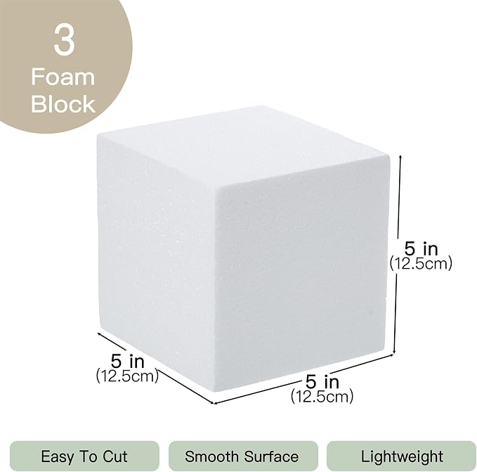 Crafare 3 Pack Craft Foam Blocks 5x5x5 Inch Polystyrene Square Foam Cubes - Image 3