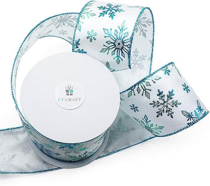 CT CRAFT LLC Satin with Blue Snowflake Wired Ribbon 2.5 Inch x 10 Yards - Image 2
