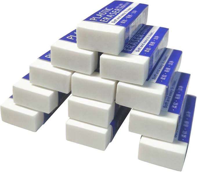 Dreamm White Rectangular Rubber Pencil Erasers 12 Pack by Dreamm