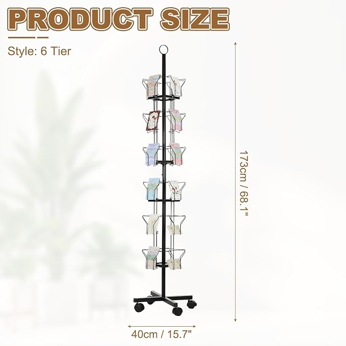 PATIKIL 6 Tier Rotating Greeting Card Rack, Metal Spinning Greeting Card - Image 2