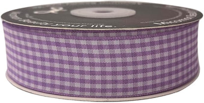 Purple and White Woven Edge Plaid Ribbon 100% Polyester Gingham Ribbon 25 Yards - Image 4