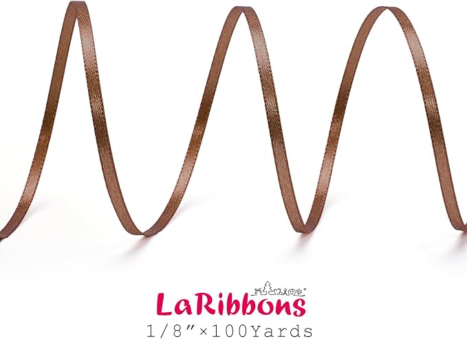 LaRibbons Brown Satin Ribbon 1/8 Inch 100 Yards Thin Luxury Double Faced Mocha - Image 7