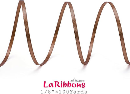 LaRibbons Brown Satin Ribbon 1/8 Inch 100 Yards Thin Luxury Double Faced Mocha - Image 7