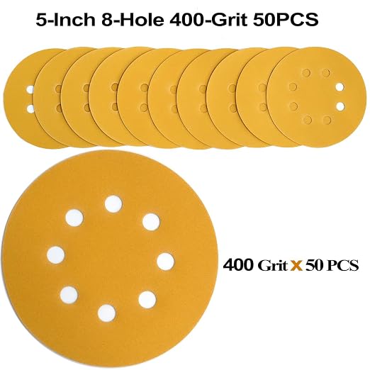 5-Inch 8-Hole Hook and Loop Sanding Discs 400-Grit Random Orbit Sandpaper - Image 3