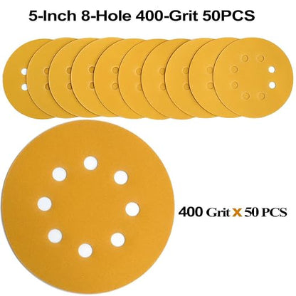 5-Inch 8-Hole Hook and Loop Sanding Discs 400-Grit Random Orbit Sandpaper - Image 3
