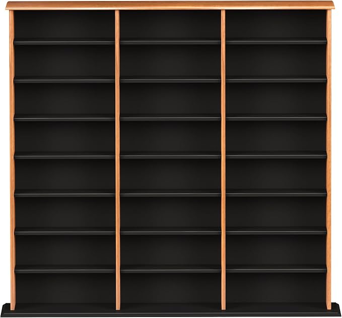 Prepac 3 Column Tall Cabinet Media Storage, Triple Width Wall, Cherry/Black - Image 7