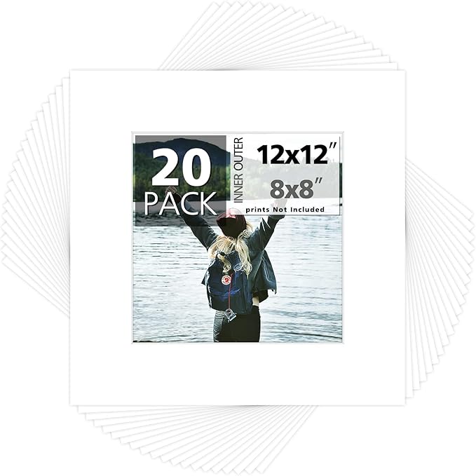 Mat Board Center, 12x12 for 8x8 White Photo Picture Mats by MatBoardCenter
