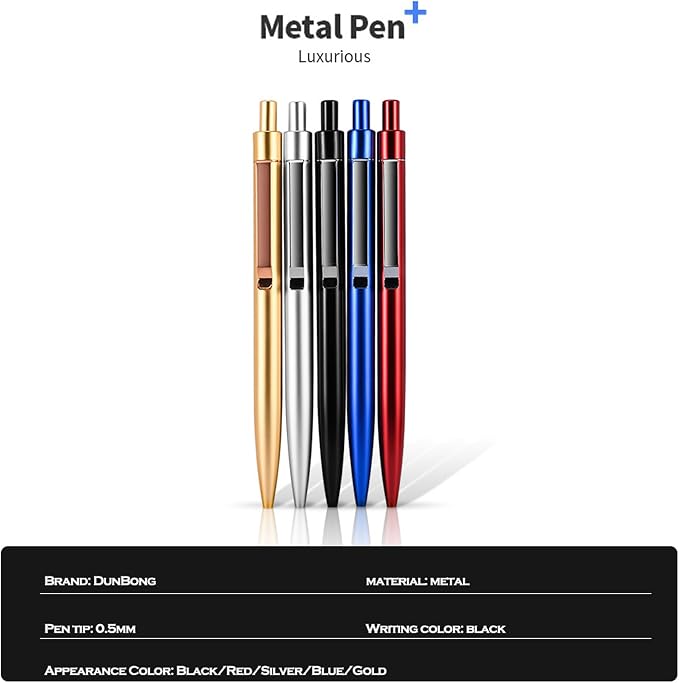 DUNBONG Black Metal Gel Pen, Gel Ink Ballpoint Pen, 0.5mm Retractable Ink Pen - Image 7