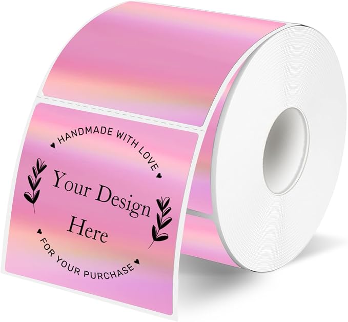 Square Thermal Labels Stickers 2" x 2", Holographic Pink Thermal Stickers Labels by Unknown