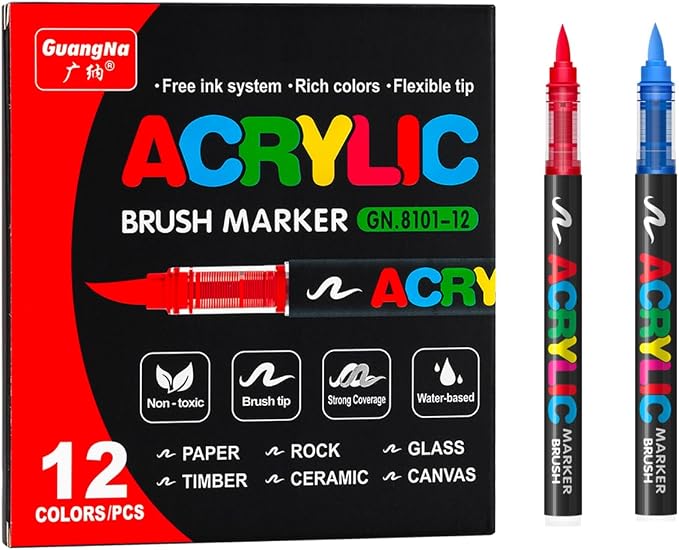 Acrylic Paint Markers Pens, 12 Vivid Colors Acrylic Markers Set, Direct Liquid by Unknown