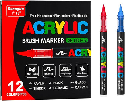 Acrylic Paint Markers Pens, 12 Vivid Colors Acrylic Markers Set, Direct Liquid by Unknown