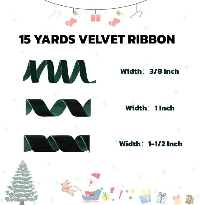 15 Yards Velvet Ribbon 1 Inch Single Face Green Velvet Ribbon Spool Prefect - Image 2