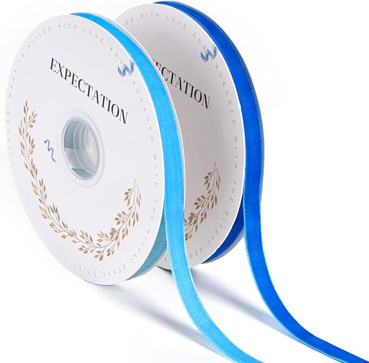Blue Velvet Ribbon 3/8'' 2 Rolls Total 30 Yards, Use by Unknown