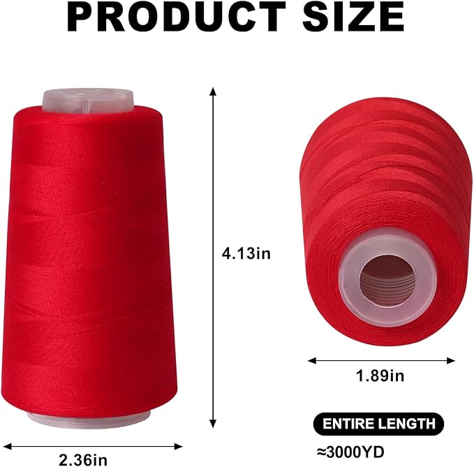Sewing Thread Cone Set, 3 Pack Serger Thread, 3000 Yards Each, All Purpose - Image 2