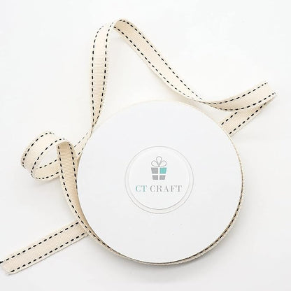 CT CRAFT LLC Ivory Cotton Black Stitched Ribbon 3/8" x 10 Yards - Image 3