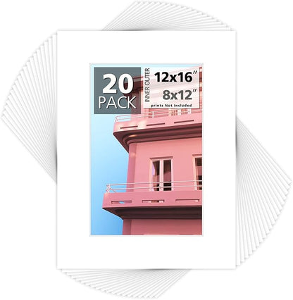 Mat Board Center, 12x16 for 8x12 White Photo Picture Mats by MatBoardCenter