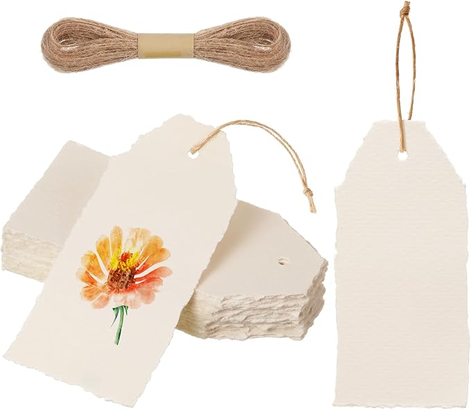 50 Pack Handmade Vintage Deckle Edge Tags by Feifeiya