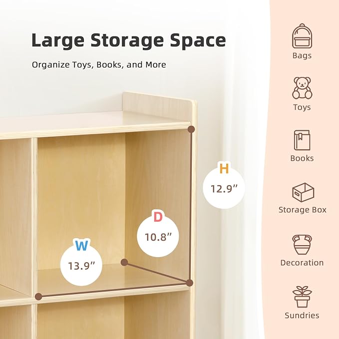 OOOK 9-Cube Storage Organizer, Wooden Storage Cabinet Display Shelf, Kids - Image 4