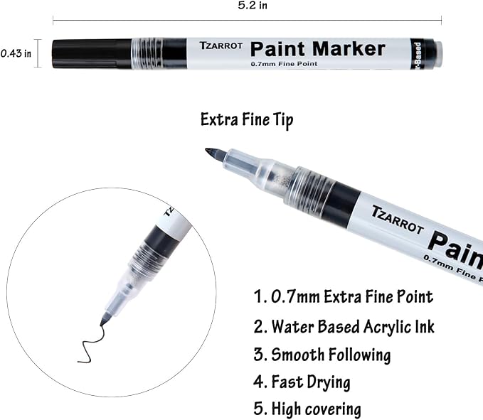 TZARROT White Paint Pen, 8 Pack 0.7mm Acrylic Paint Pens - Image 4