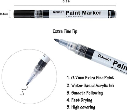 TZARROT White Paint Pen, 8 Pack 0.7mm Acrylic Paint Pens - Image 4