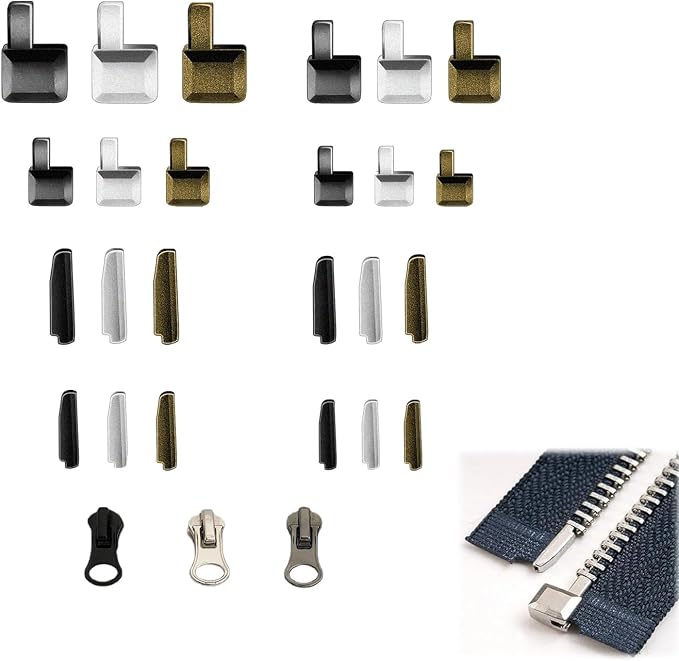 48pcs Zipper Head Slider, Zipper Latch Slider Retainer, 4 Sizes 3 Color Zippers by ADULLPONY