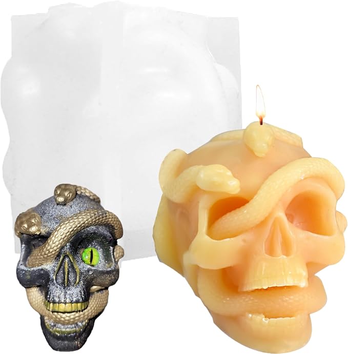 Halloween Snake Winding Skull Candle Silicone Mold, DIY 3.7 Inch Ghost Skull by Unknown