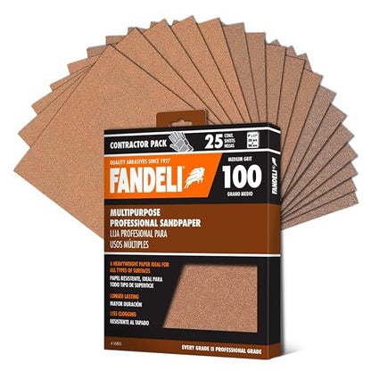 Fandeli | Multi-Purpose Sandpaper | 100 Grit | 25 Sheets of 9'' x 11'' | Ideal by FandeliUSA