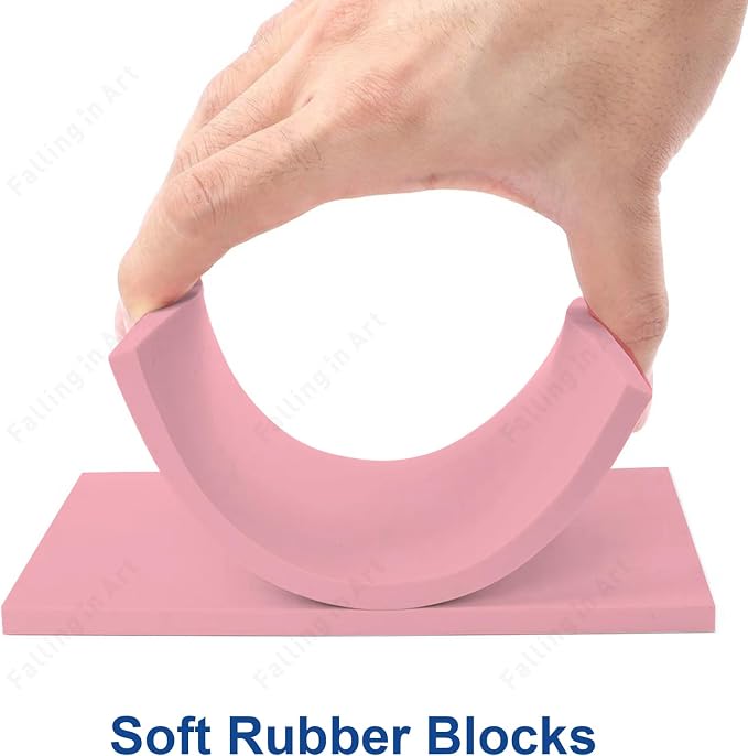 Falling in Art 4 x 6" Pink Rubber Carving Blocks, 6 Pack Soft Linoleum Blocks - Image 3