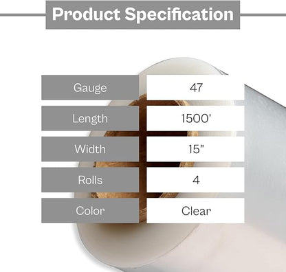 PSBM Stretch Wrap for Packing, 4 Pack of 15 Inch x 1500 Feet, 47 Gauge - Image 3