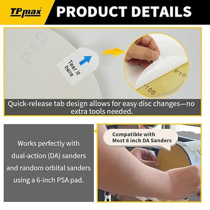 6-Inch 150-Grit Gold PSA Sanding Discs, 50 Pack – Pro-Grade Self-Adhesive - Image 3
