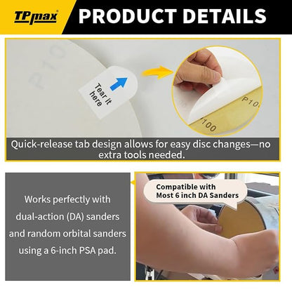 6-Inch 400-Grit Gold PSA Sanding Discs, 50 Pack – Pro-Grade Self-Adhesive - Image 3