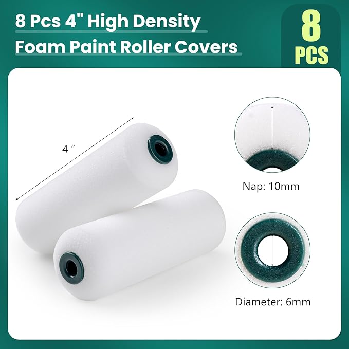 Foam Paint Roller, 8 Pack, 4 Inch Small Paint Roller Kit - Image 6