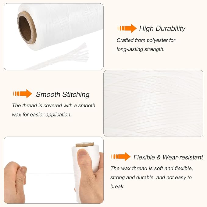 MECCANIXITY Waxed Thread, 284 Yard 0.8mm 150D Flat Wax Thread Polyester Waxed - Image 3