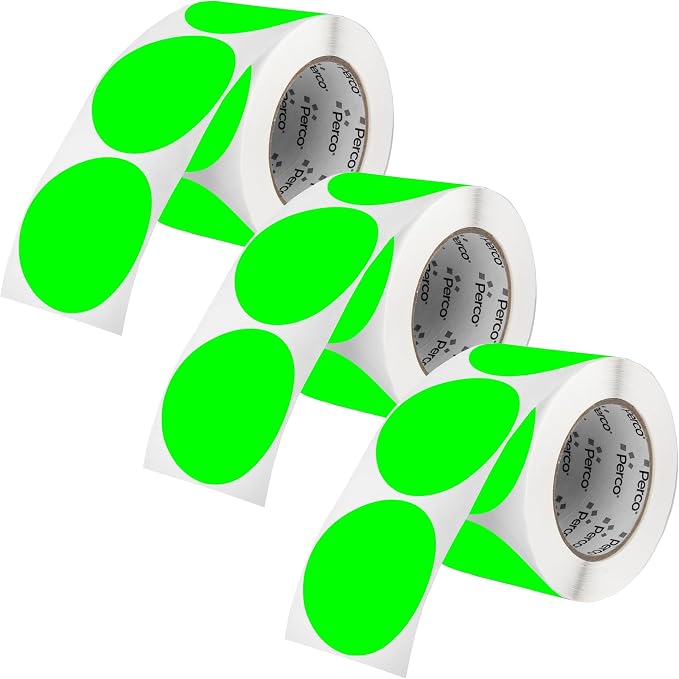 Perco Fluorescent Green 3-Inch Round Circle Dot Sticker Labels by Perco