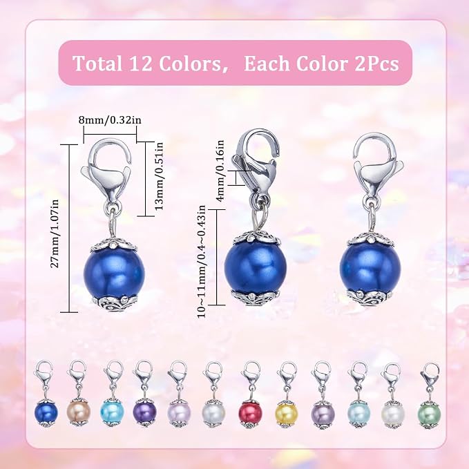 SUNNYCLUE 1 Box 24Pcs Locking Stitch Marker Knitting Markers Charms Glass Pearl - Image 2