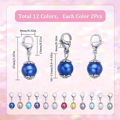 SUNNYCLUE 1 Box 24Pcs Locking Stitch Marker Knitting Markers Charms Glass Pearl - Image 2