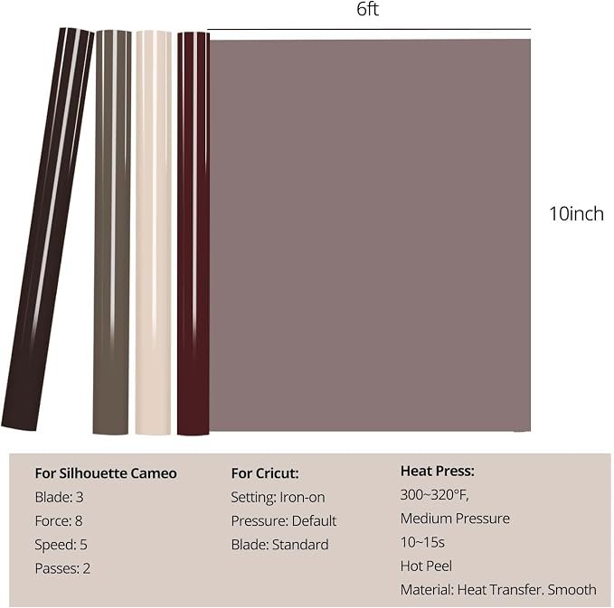 HTVRONT Puff Vinyl Heat Transfer -10" x 6ft Reddish Brown 3D Puff Heat Transfer - Image 6
