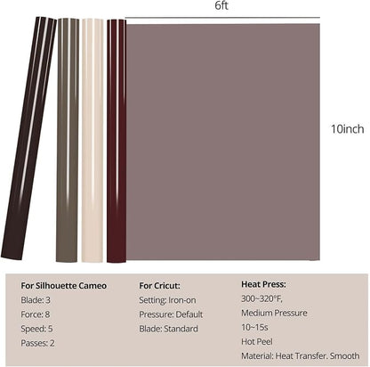 HTVRONT Puff Vinyl Heat Transfer -10" x 6ft Reddish Brown 3D Puff Heat Transfer - Image 6