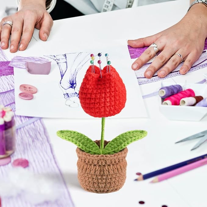 Tulip Pin Cushion, Handmade Knitted Pincushions, Cute Pin Cushions Needle - Image 5