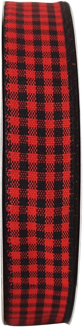 Red and Black Gingham Plaid Checked Ribbon 25 Yards Each Roll 100% Polyester - Image 3